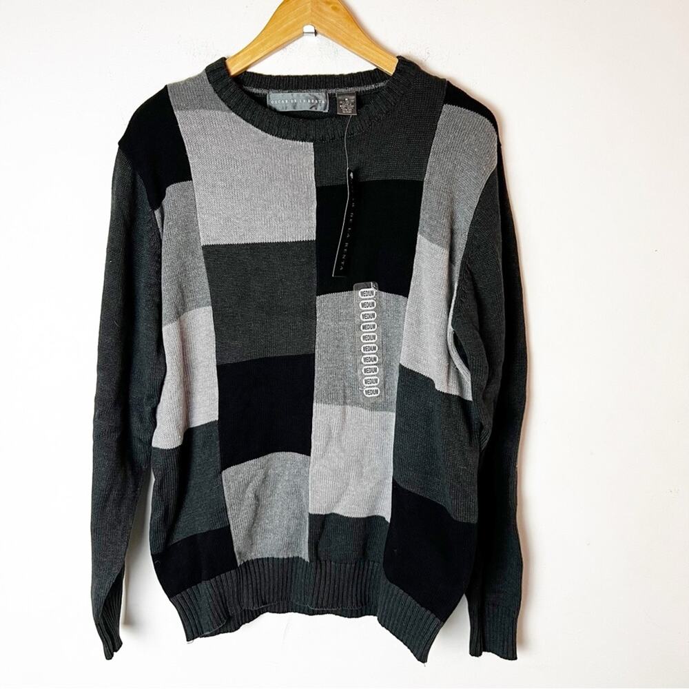 NWT SZ M Oscar De La Renta Gray & Black Sweater